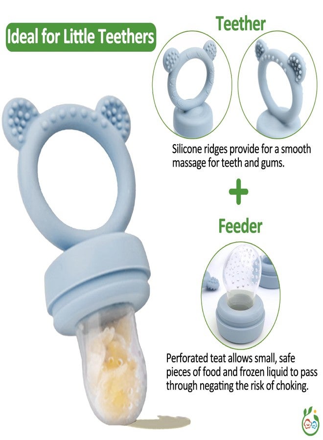 JEXFUN Silicone Baby Fruit Food Feeder & Mini Freezer Nibble Tray, Breastmilk Popsicle Molds for Baby Teething Relief, BPA Free Silicone Teething Toys Feeder for Safe Infant Self Feeding, Extra Food Pouches - Image 5