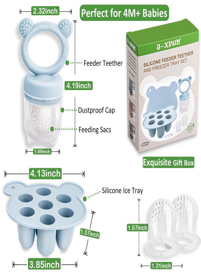 JEXFUN Silicone Baby Fruit Food Feeder & Mini Freezer Nibble Tray, Breastmilk Popsicle Molds for Baby Teething Relief, BPA Free Silicone Teething Toys Feeder for Safe Infant Self Feeding, Extra Food Pouches - Image 2