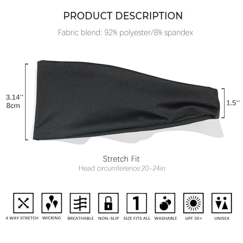 CellElection 5 حزمة رباط رأس رياضي أسود للرجال، تصميم شبكي قابل للتنفس، رباط رأس للرجال يمكن إعادة استخدامه وغسله لليوغا، الجري، تمارين اللياقة البدنية (5 أسود) - Image 3