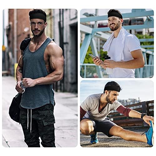 CellElection 5 حزمة رباط رأس رياضي أسود للرجال، تصميم شبكي قابل للتنفس، رباط رأس للرجال يمكن إعادة استخدامه وغسله لليوغا، الجري، تمارين اللياقة البدنية (5 أسود) - Image 4