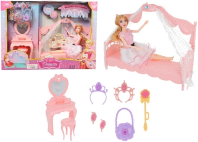 نو لعبة دمية مع غرفة نوم وإكسسوارات