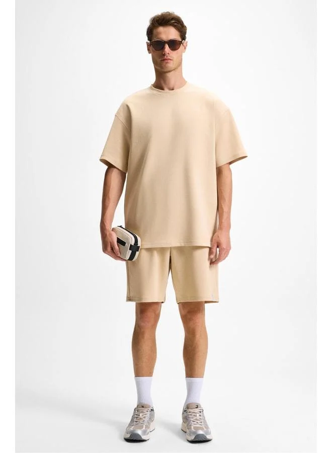 Grimelange DONYEL Men's Bike Neck Short Sleeve Regular Beige T-Shirt.