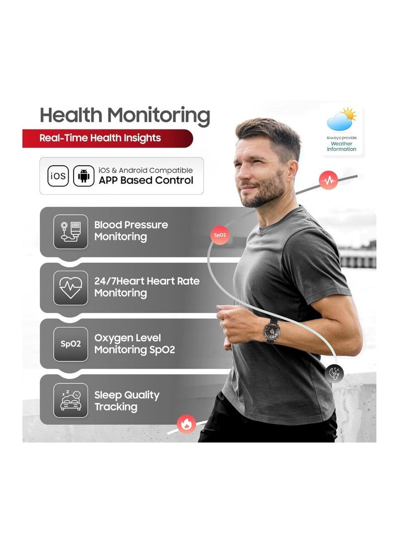 SWISS MILITARY Swiss Military DOM7 Smartwatch 1.43" AMOLED, Bluetooth Calling, Multi Language, Health & Sports Tracking, Wireless Charging, 7 Days Battery, IP67, iOS/Android Compatible, Gun Metal Frame & Black Strap  - Image 4