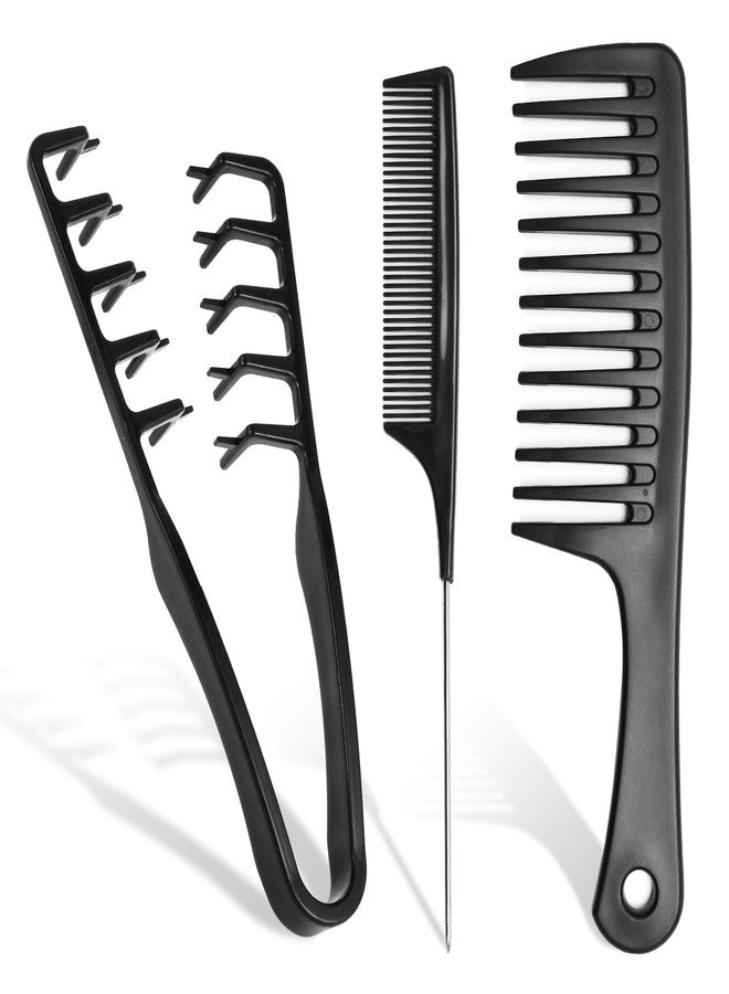 Dexspoeny 3 Pcs Hair Styling Combs Set, Professional Durable Texture Wide and Fine Tooth Rat Tail Hair Barber Comb, Hair Detangling Parting Braiding Cutting for Men Women Wet Curly Natural Hair - Image 1