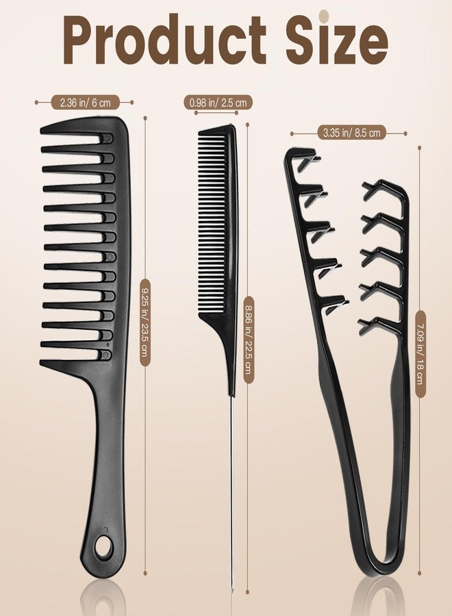 Dexspoeny 3 Pcs Hair Styling Combs Set, Professional Durable Texture Wide and Fine Tooth Rat Tail Hair Barber Comb, Hair Detangling Parting Braiding Cutting for Men Women Wet Curly Natural Hair - Image 2