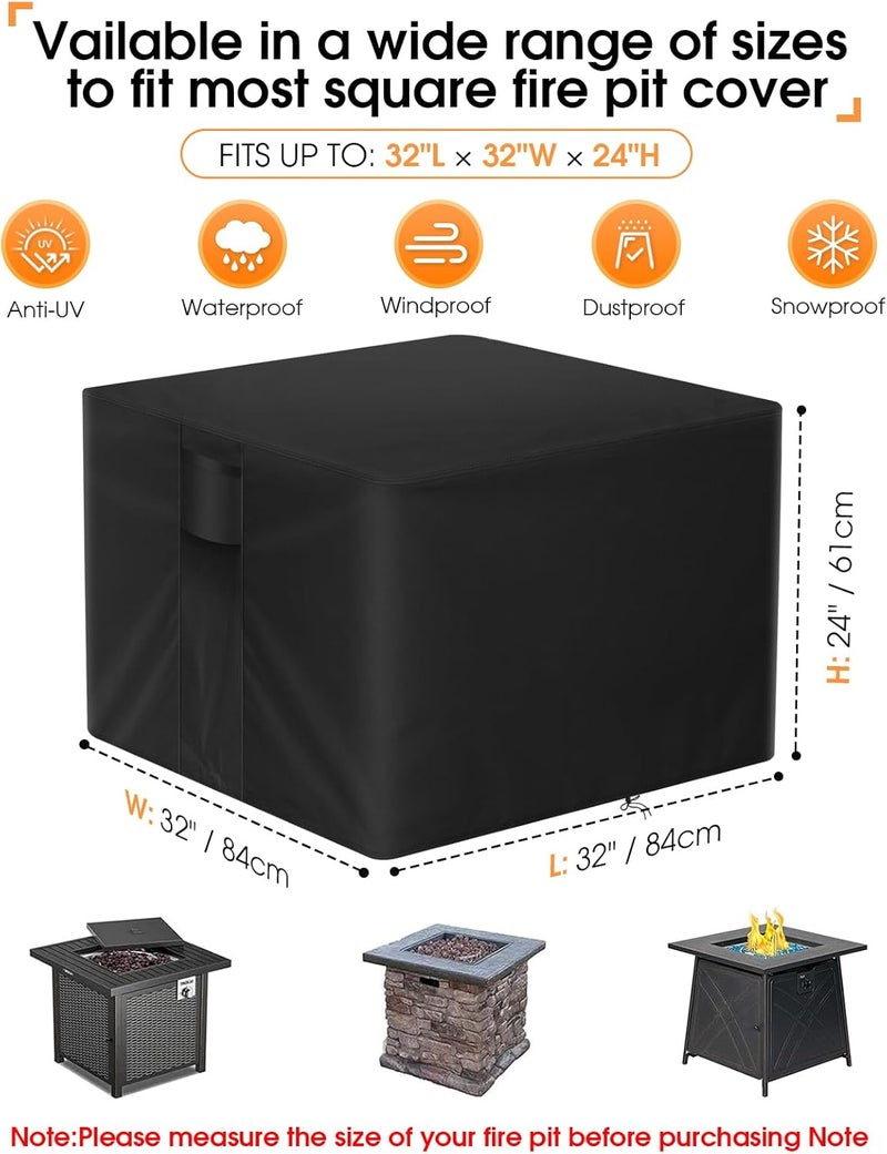 POMER Fire Pit Cover Square 32x32x24, Waterproof and Anti-UV Heavy Duty Oxford Fabric Outdoor Fireplace Cover for 28/30/32 in Gas Fire Table - Image 5
