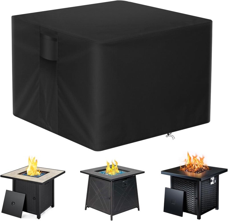 POMER Fire Pit Cover Square 32x32x24, Waterproof and Anti-UV Heavy Duty Oxford Fabric Outdoor Fireplace Cover for 28/30/32 in Gas Fire Table - Image 1
