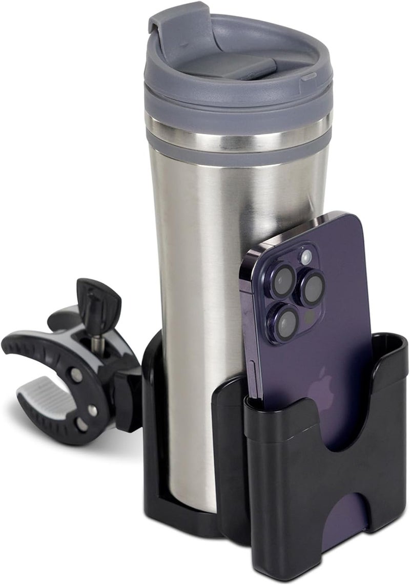 VIVE حامل أكواب كرسي متحرك Vive مع حامل هاتف ملحقات للتعليق على عربة الأطفال والمشايات القابلة للطي والعربات الكهربائية وسكوتر جولف وعربة جولف حامل مشروبات محمول - Image 1