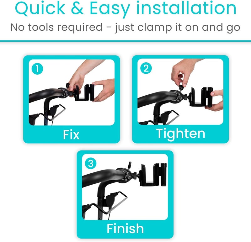 VIVE حامل أكواب كرسي متحرك Vive مع حامل هاتف ملحقات للتعليق على عربة الأطفال والمشايات القابلة للطي والعربات الكهربائية وسكوتر جولف وعربة جولف حامل مشروبات محمول - Image 3