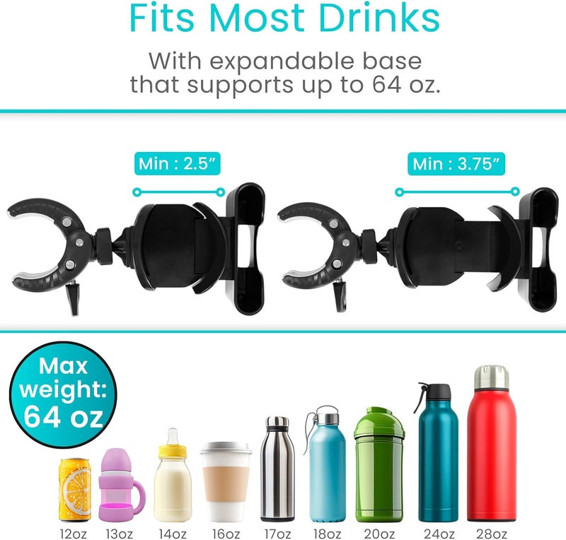 VIVE حامل أكواب كرسي متحرك Vive مع حامل هاتف ملحقات للتعليق على عربة الأطفال والمشايات القابلة للطي والعربات الكهربائية وسكوتر جولف وعربة جولف حامل مشروبات محمول - Image 5