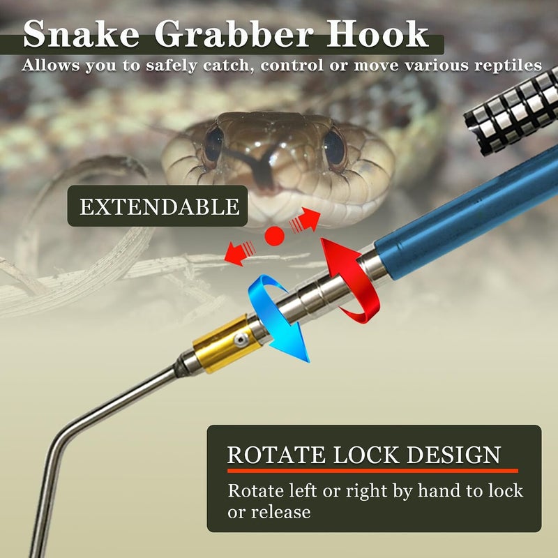 Wamlet Snake Grabber Hook Reptile Rattle Series Pick-up Handling Tool Kit for Catching Controlling or Moving Snakes (Blue) - Image 3