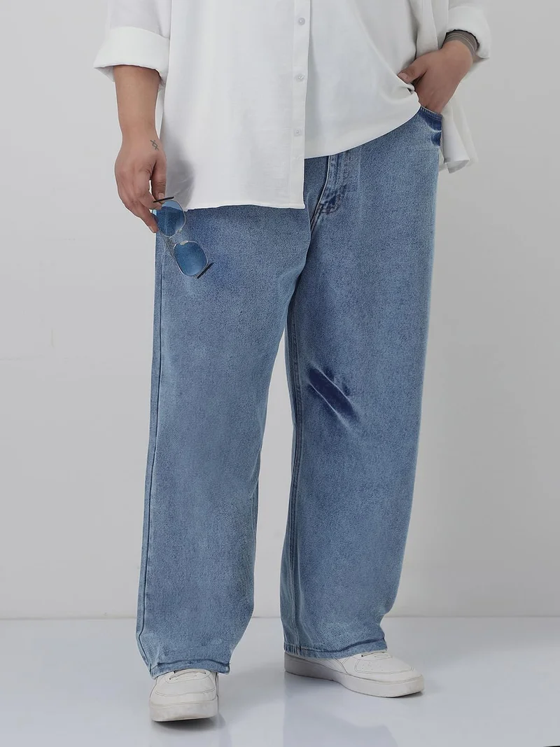 Urbano Plus Men's Light Blue Loose Baggy Fit Washed Jeans Non-Stretchable
