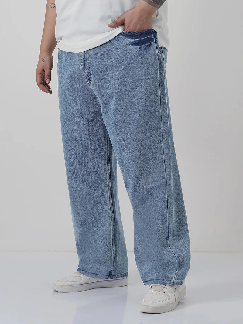 Urbano Fashion  Urbano Plus Men's Light Blue Loose Baggy Fit Washed Jeans Non-Stretchable  | Best Price UAE