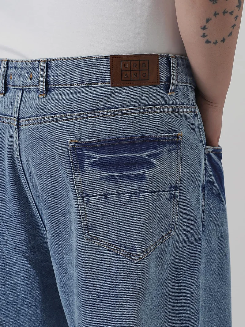 Urbano Fashion  Urbano Plus Men's Light Blue Loose Baggy Fit Washed Jeans Non-Stretchable  | Best Price UAE