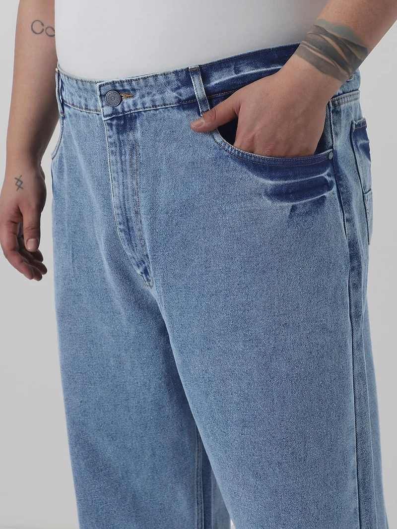 Urbano Fashion  Urbano Plus Men's Light Blue Loose Baggy Fit Washed Jeans Non-Stretchable  | Best Price UAE