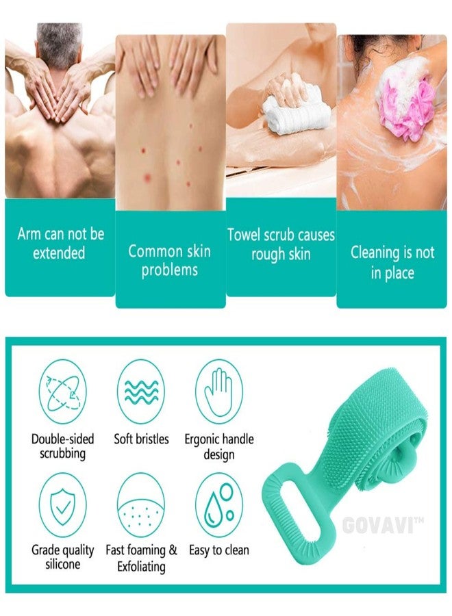 GOVAVI™ Silicone Bath Body Brush, Exfoliating Long Silicone Body Back Scrubber, Strong Rub Back Mud Silica Gel Bath Towel, Silicone Double-Sided Back Scrub-(Multicolor) - Image 5