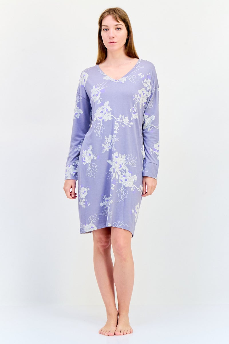 TRIUMPH فستان نوم نسائي بأكمام طويلة مزخرف بالزهور، متعدد الألوان - Image 4