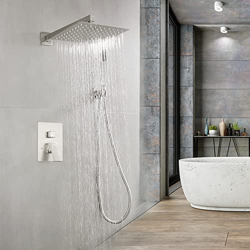 Fransiton Shower Faucet set with Shower head 10 Inches Rainfall Shower Head and Handle Set Single Handle Wall Mounted Shower System Set with Female Threads Valve Body(Brushed Nickel) - Image 5