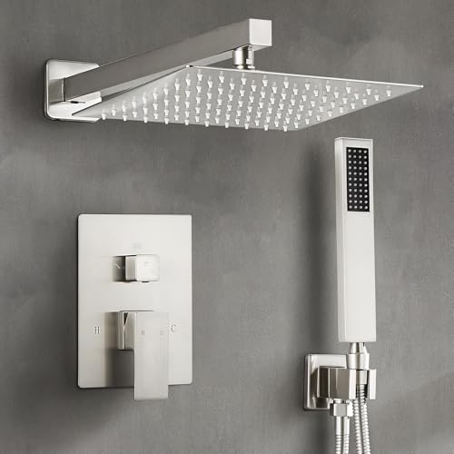 Fransiton Shower Faucet set with Shower head 10 Inches Rainfall Shower Head and Handle Set Single Handle Wall Mounted Shower System Set with Female Threads Valve Body(Brushed Nickel) - Image 1