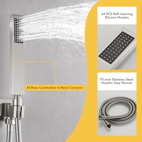 Fransiton Shower Faucet set with Shower head 10 Inches Rainfall Shower Head and Handle Set Single Handle Wall Mounted Shower System Set with Female Threads Valve Body(Brushed Nickel) - Image 3