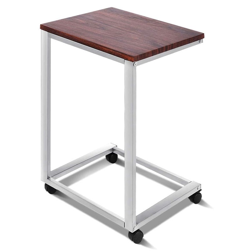 INDIDECOR Indian Decor 45190 Laptop Side Table Portable Coffee End Table with Wheels C Shaped Sofa Side Table Wood Look Over Bed Table with Metal Frame Notebook Tablet Workstation for Home Office  - Image 1