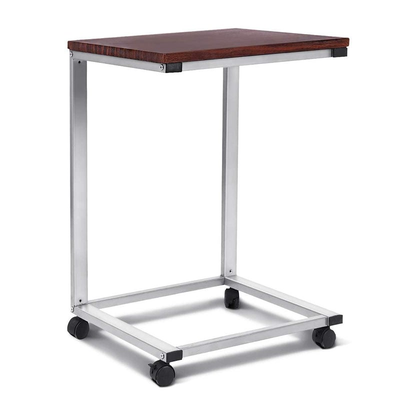 INDIDECOR Indian Decor 45190 Laptop Side Table Portable Coffee End Table with Wheels C Shaped Sofa Side Table Wood Look Over Bed Table with Metal Frame Notebook Tablet Workstation for Home Office  - Image 5