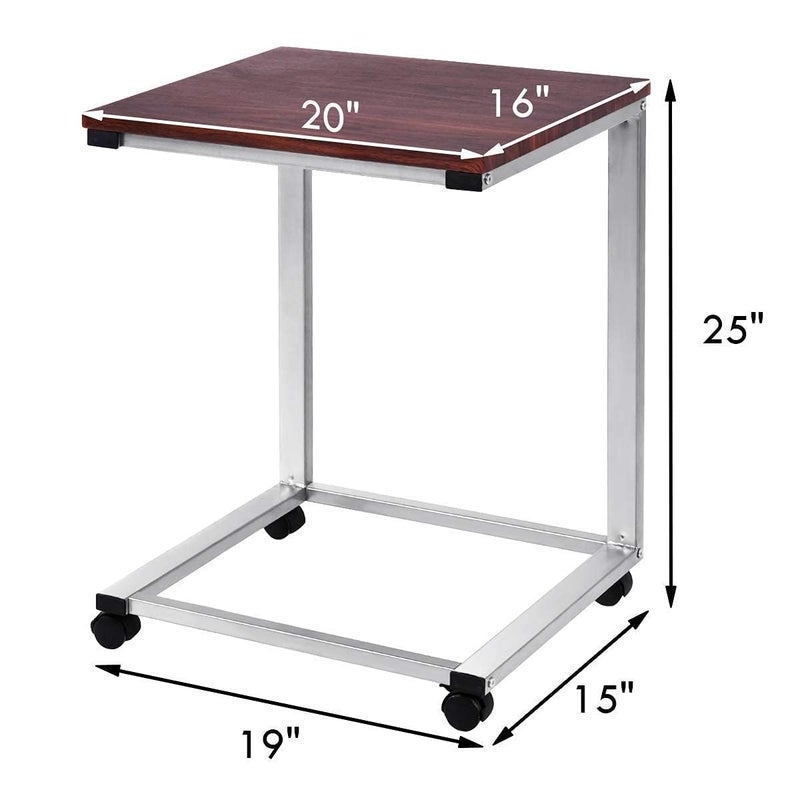 INDIDECOR Indian Decor 45190 Laptop Side Table Portable Coffee End Table with Wheels C Shaped Sofa Side Table Wood Look Over Bed Table with Metal Frame Notebook Tablet Workstation for Home Office  - Image 3