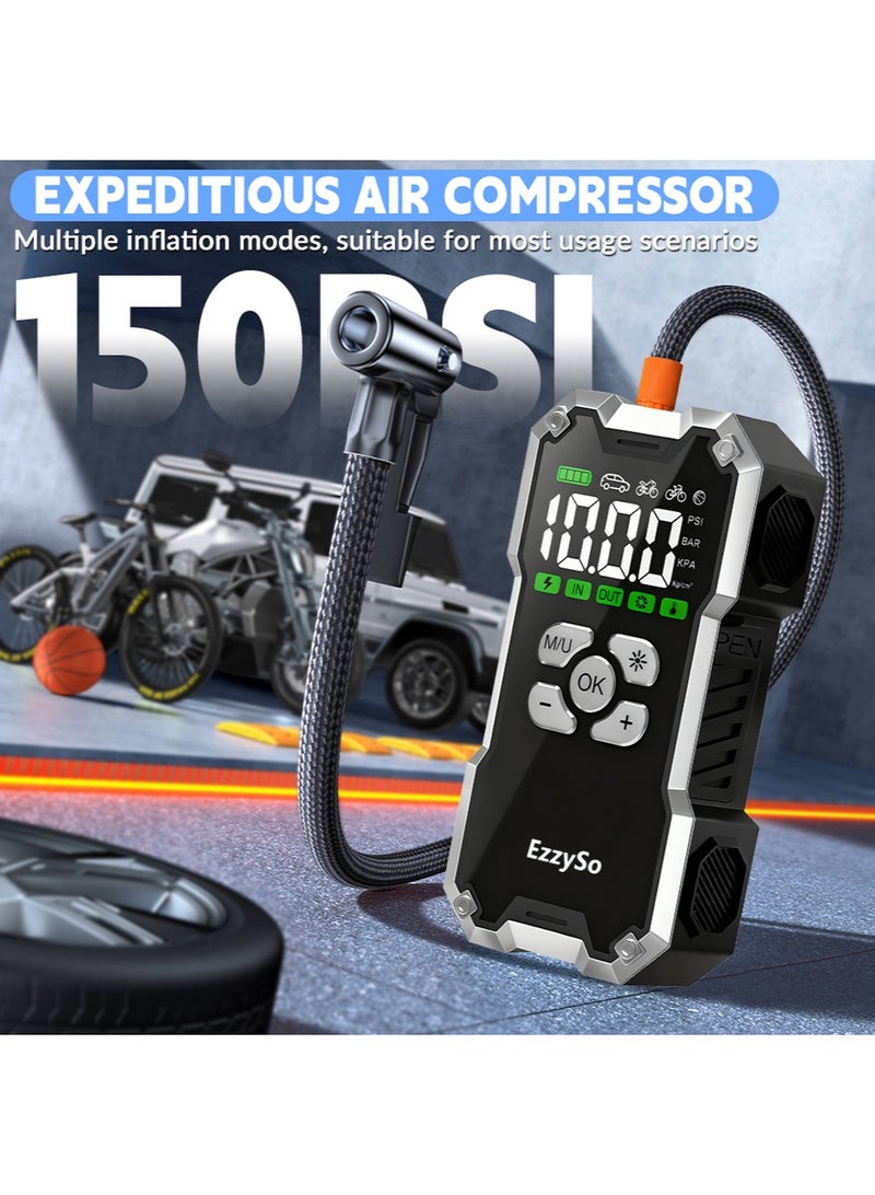 EzzySo جهاز بدء تشغيل السيارة المحمول مع ضاغط هواء 150PSI مضخة هواء رقمية 12V معزز بطارية شاشة LCD ضوء LED بنك طاقة مجموعة طوارئ لجميع المركبات التي تعمل بالبنزين والديزل - Image 5