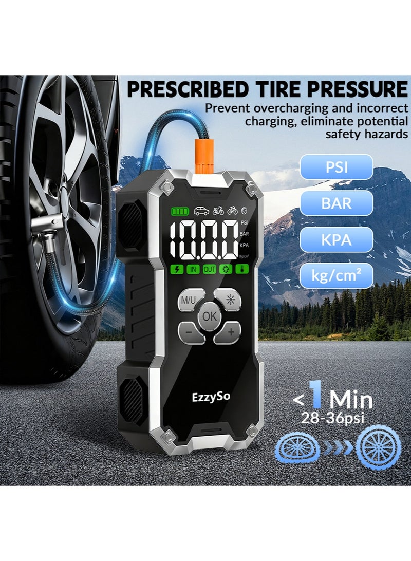 EzzySo جهاز بدء تشغيل السيارة المحمول مع ضاغط هواء 150PSI مضخة هواء رقمية 12V معزز بطارية شاشة LCD ضوء LED بنك طاقة مجموعة طوارئ لجميع المركبات التي تعمل بالبنزين والديزل - Image 3