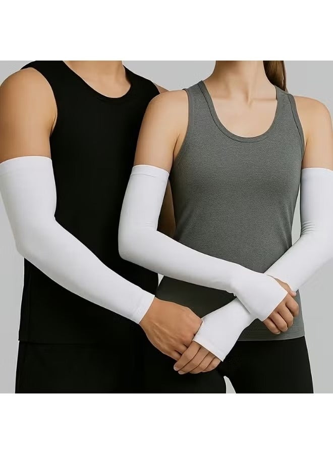 CIVORA 2 Pack UV Protection Cooling Arm Sleeves - Unisex Sunblock Sleeves for Men & Women, Breathable Long Hand Sleeves for Golf, Basketball, Driving, Hiking & Outdoor Sports (White) - Image 5