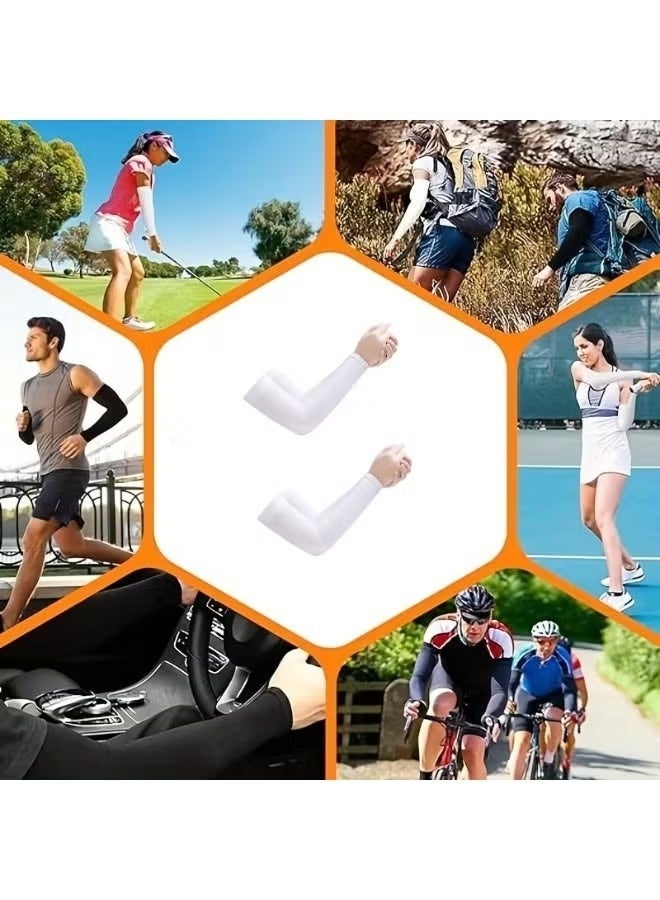 CIVORA 2 Pack UV Protection Cooling Arm Sleeves - Unisex Sunblock Sleeves for Men & Women, Breathable Long Hand Sleeves for Golf, Basketball, Driving, Hiking & Outdoor Sports (White) - Image 3