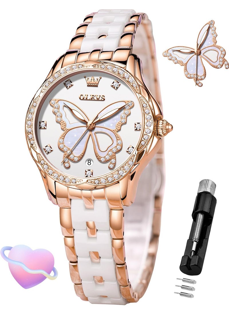 أوليفز ساعة OLEVS النسائية الأنيقة المصنوعة من الفولاذ المقاوم للصدأ والسيراميك بسوار ثنائي اللون ومقاومة للماء 5610 - Image 1
