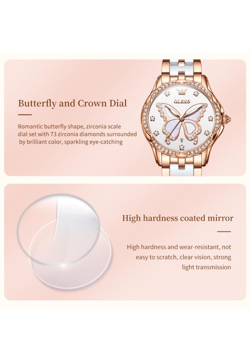 أوليفز ساعة OLEVS النسائية الأنيقة المصنوعة من الفولاذ المقاوم للصدأ والسيراميك بسوار ثنائي اللون ومقاومة للماء 5610 - Image 5