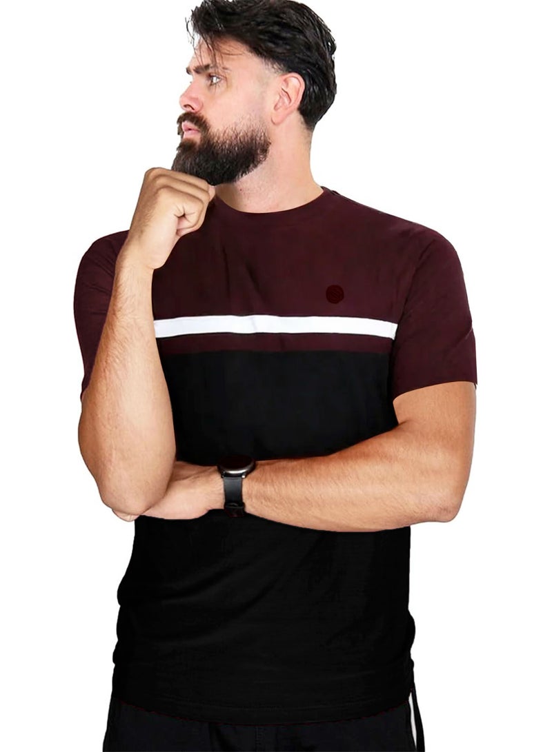 Selecta Now Mens T Shirt 100% Combed Cotton Contrast Panelled Soft Comfortable Wine T Shirt Top & Tees For Mens - Image 5
