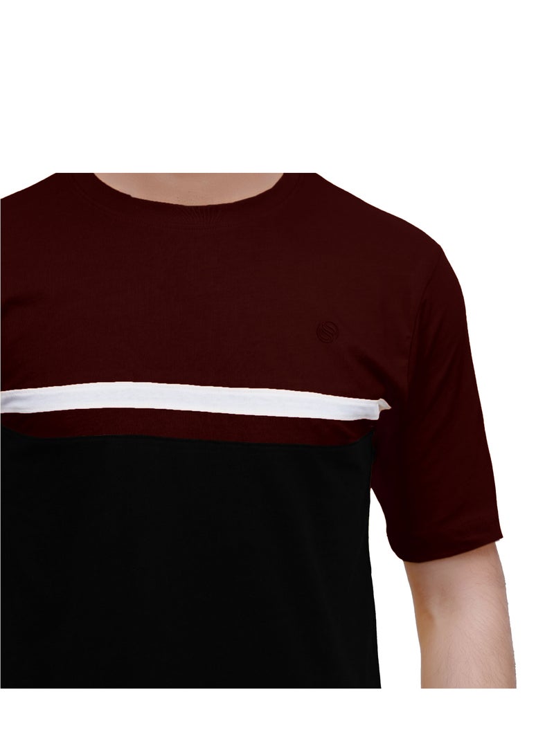 Selecta Now Mens T Shirt 100% Combed Cotton Contrast Panelled Soft Comfortable Wine T Shirt Top & Tees For Mens - Image 3