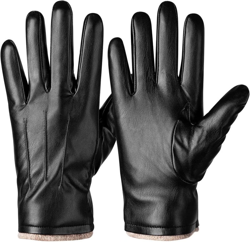 Alepo Winter Leather Gloves for Men, Warm Thermal Touchscreen Texting Typing Dress Driving Motorcycle Gloves Wool Lining - Image 1