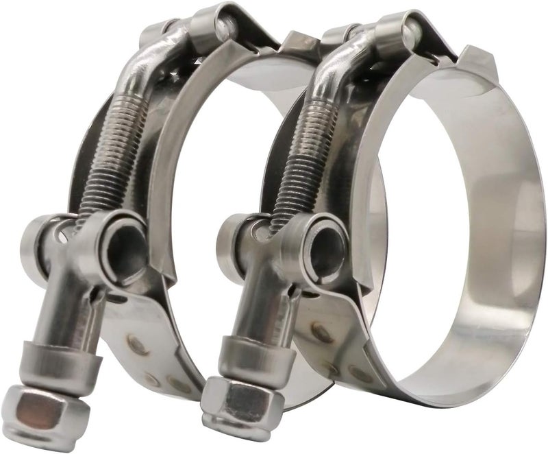 ROADFORMER 2" T-Bolt Hose O.D. Clamp - Working Range 1.81" - 2.05" Clamp for 2 inch Hose O.D., 46mm - 52mm, 2 pack, Suggest measure your hose O.D. before purchasing, Stainless Steel Bolt, Band and Locknut - Image 1