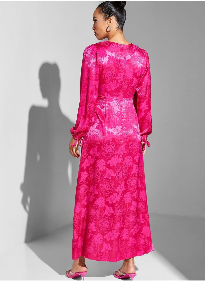 Namshi x Modanisa Floral Print Puff Sleeve Dress  - Image 2