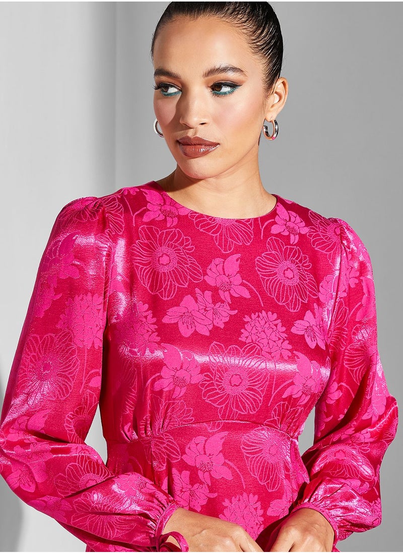 Namshi x Modanisa Floral Print Puff Sleeve Dress  - Image 3