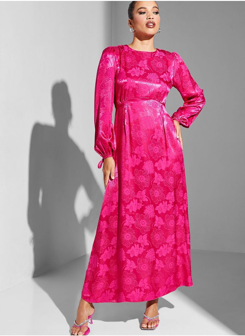 Namshi x Modanisa Floral Print Puff Sleeve Dress  - Image 4