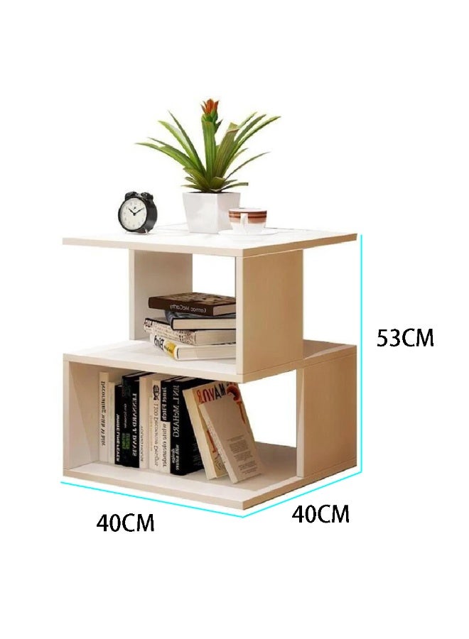 طاولة سرير حديثة، طاولة سرير إبداعية، طاولة سرير بسيطة، طاولة جانبية مع رفين مفتوحين لتخزين غرفة النوم، 40*40*53 سم، أبيض - Image 2