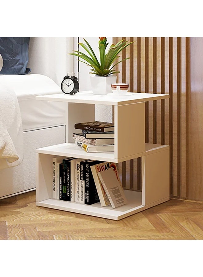 طاولة سرير حديثة، طاولة سرير إبداعية، طاولة سرير بسيطة، طاولة جانبية مع رفين مفتوحين لتخزين غرفة النوم، 40*40*53 سم، أبيض - Image 4