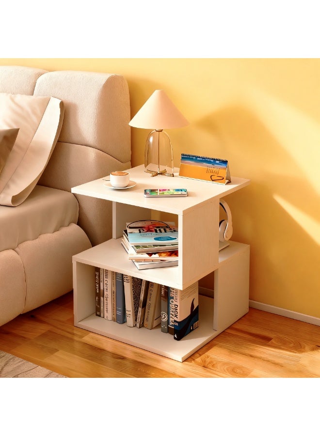 طاولة سرير حديثة، طاولة سرير إبداعية، طاولة سرير بسيطة، طاولة جانبية مع رفين مفتوحين لتخزين غرفة النوم، 40*40*53 سم، أبيض - Image 3