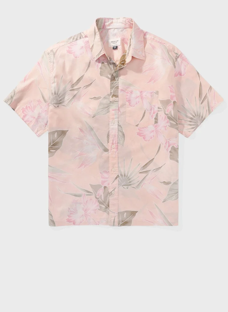 American Eagle Floral Print Button Up Relaxed Fit Poolside Shirt