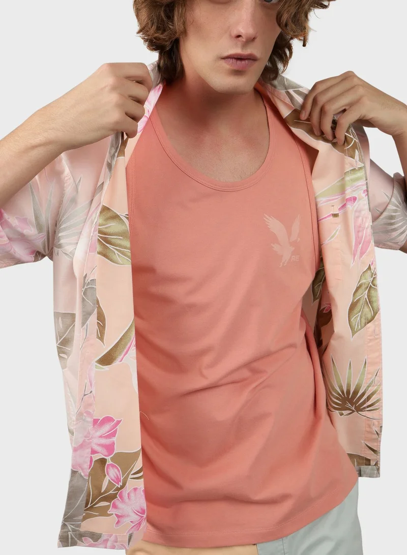 American Eagle Floral Print Button Up Relaxed Fit Poolside Shirt