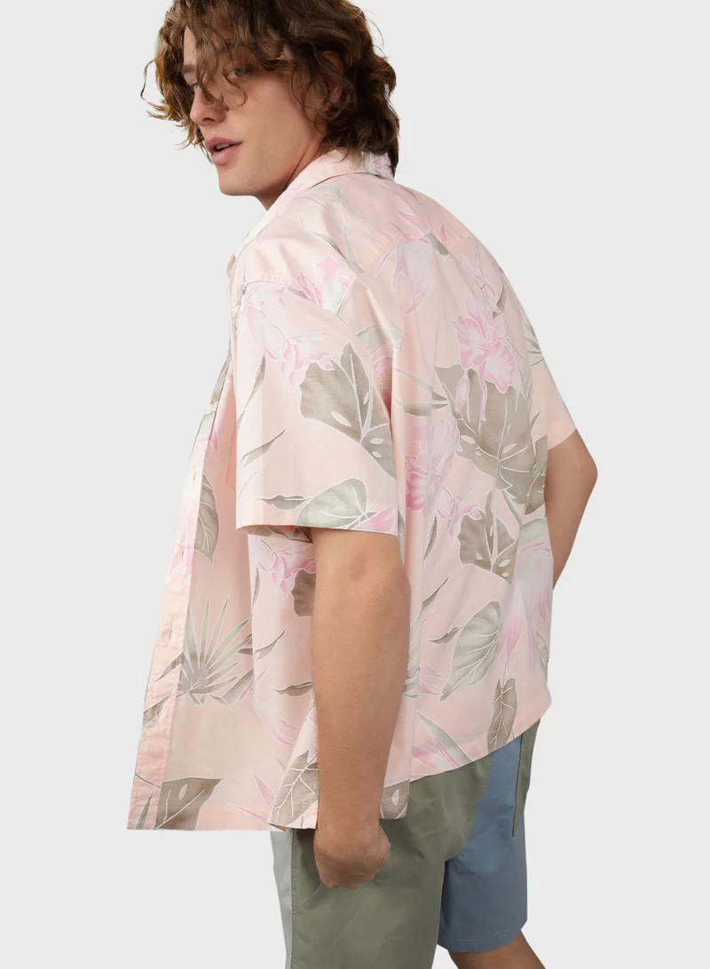 American Eagle Floral Print Button Up Relaxed Fit Poolside Shirt