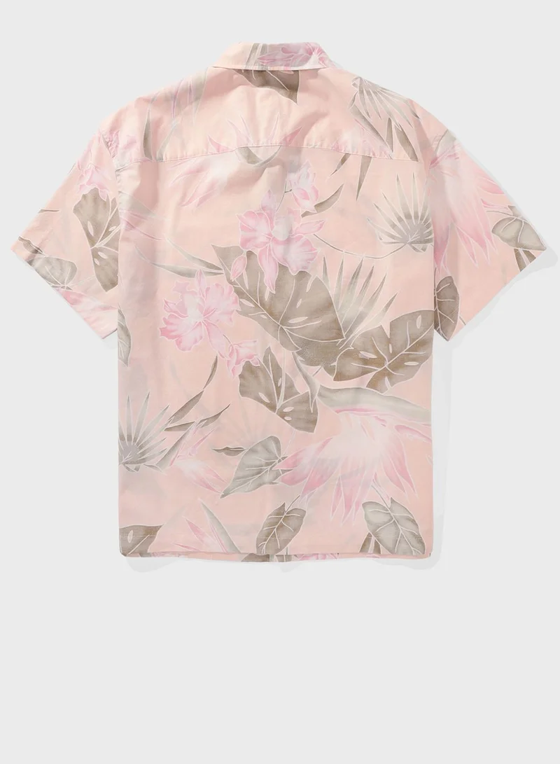 American Eagle Floral Print Button Up Relaxed Fit Poolside Shirt