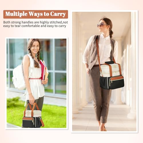 holuxer Insulated Lunch Bag & Lunch Box for Women - Double Deck Reusable Lunch Bag for men Tote Cooler Bag Leakproof Soft Expandable - Large Lunchbox for Work/Adult/Picnic/Outdoor (Coffee Black，15L) - Image 2