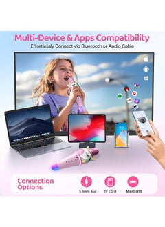 مخطط إير ERTYU Kids Karaoke Microphone Machine للأطفال ألعاب مع مكبر صوت ميكروفون بلاوتوث لاسلكي للأطفال الصغار البالغين البنات الأولاد هدايا عيد الميلاد لعب 4 5 6 7 + سنة للعائلة الحفلة المنزلية  - Image 3