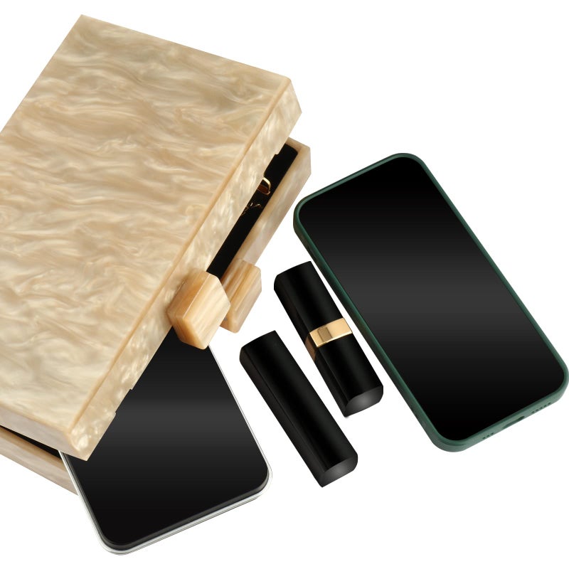 Gets Acrylic Purses and Handbags with Marbling for Women Elegant Banquet Evening Crossbody Handbag Box Clutch (Apricot) - Image 5